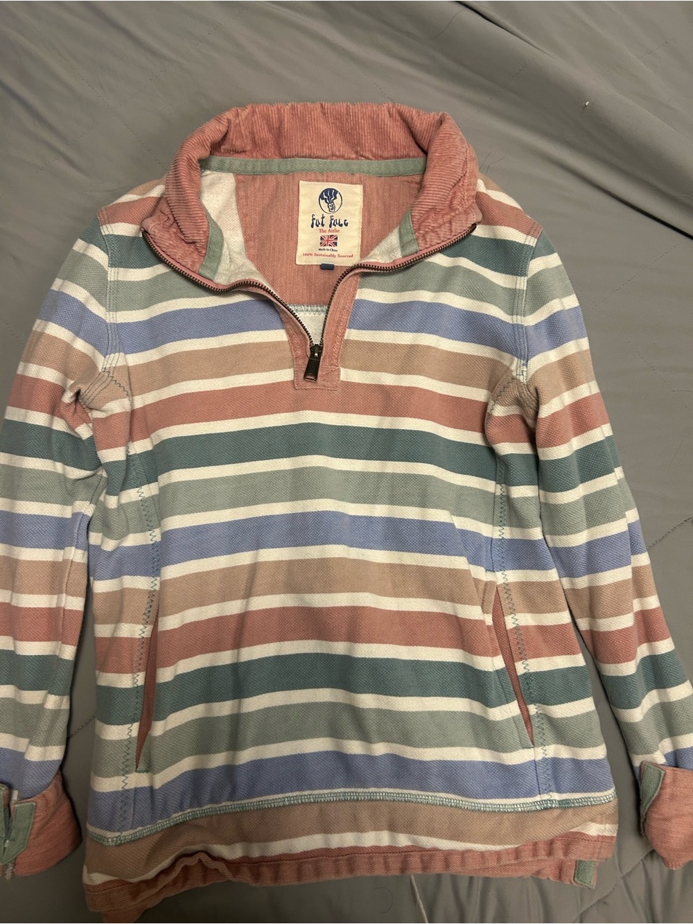 Fat Face- The Airlie-Women’s Half-Zip Striped Pullover-Pastel Pink, Sage & Blue